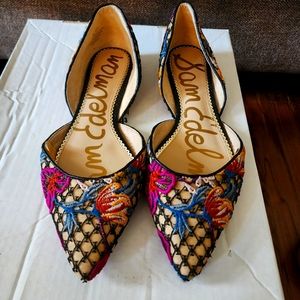 Size 11 Sam Edelman Rodney Floral Embroidered D'Orsay Flats Multicolor